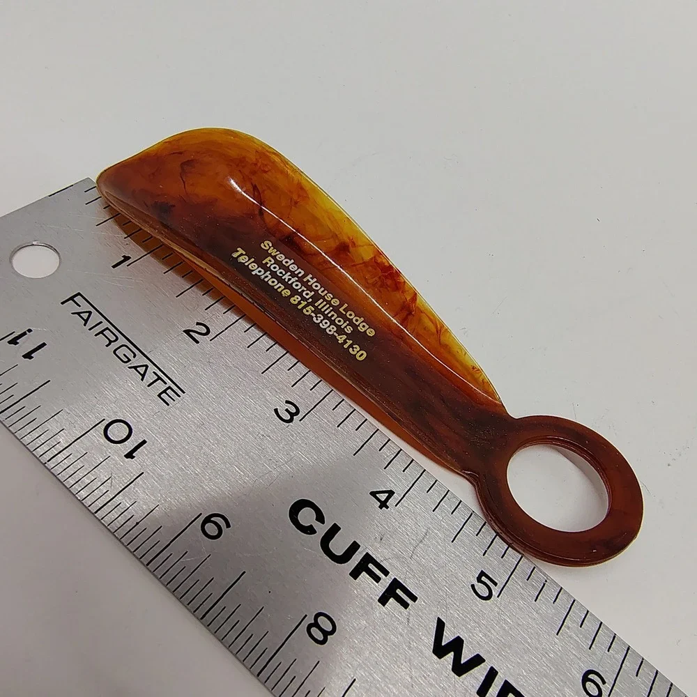 Vintage Sweden House Lodge Shoe Horn Rockford IL Marbled Brown Advertising 5.5in